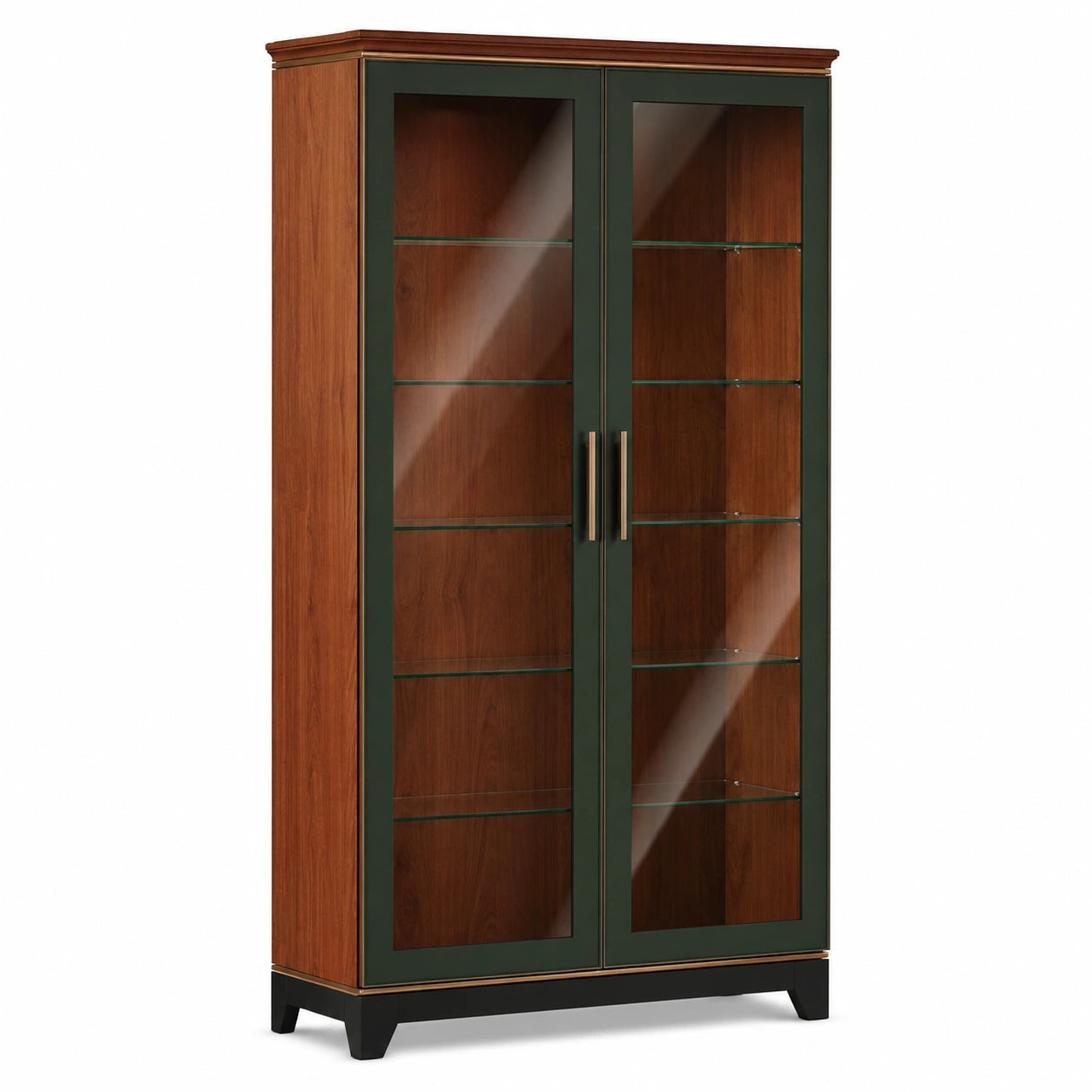 Vitrina de Madera de Cerezo con Puertas de Vidrio Templado