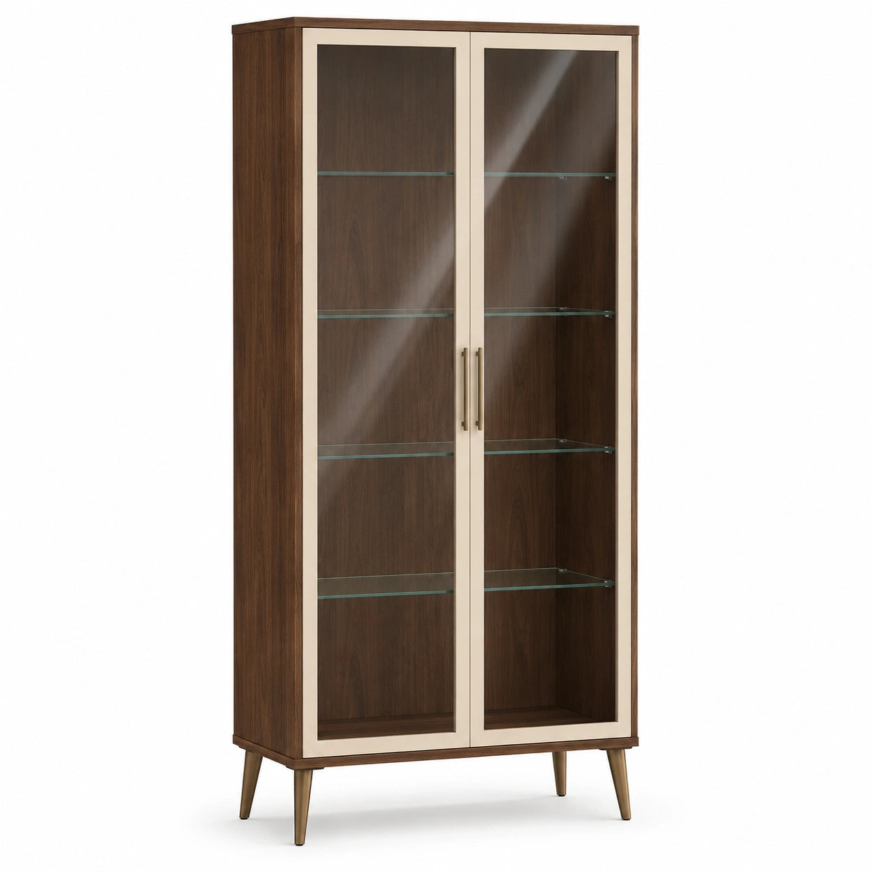 Vitrina de Madera con Puertas de Vidrio Templado y Acabado Marrón