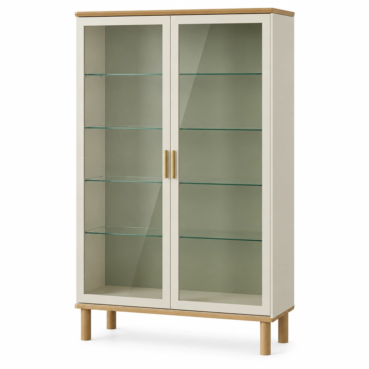 Vitrina de Madera y Vidrio con Puertas Dobles Beige 180x80x30cm