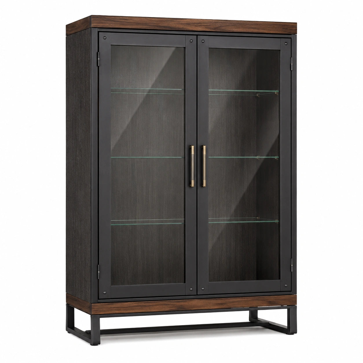 Vitrina de Madera y Metal con Puertas de Vidrio Templado