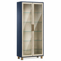 Vitrina de MDF y Vidrio Templado con Puertas Dobles Azul 180x80x40 cm