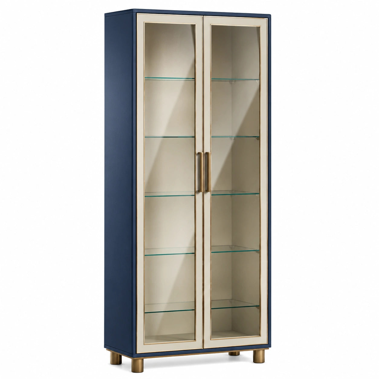 Vitrina de MDF y Vidrio Templado con Puertas Dobles Azul 180x80x40 cm